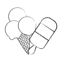 ice cream cone and ice cream lolly over white background, vector illustration