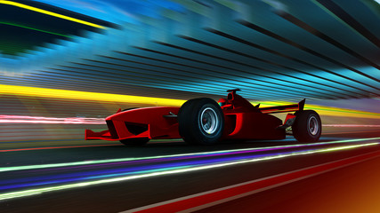 Sport racing car fast driving to achieve the champion dreame , motion blur and lighting effect apply . 3D rendering and mixed media composition .