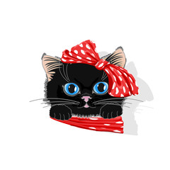 Cat in hat with bow