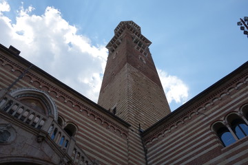 Fototapeta na wymiar Vertigo image of Lamberti Tower in Verona
