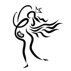 Pregnant woman with baby, with wings and crown, dance