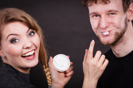 Young couple and skin care.