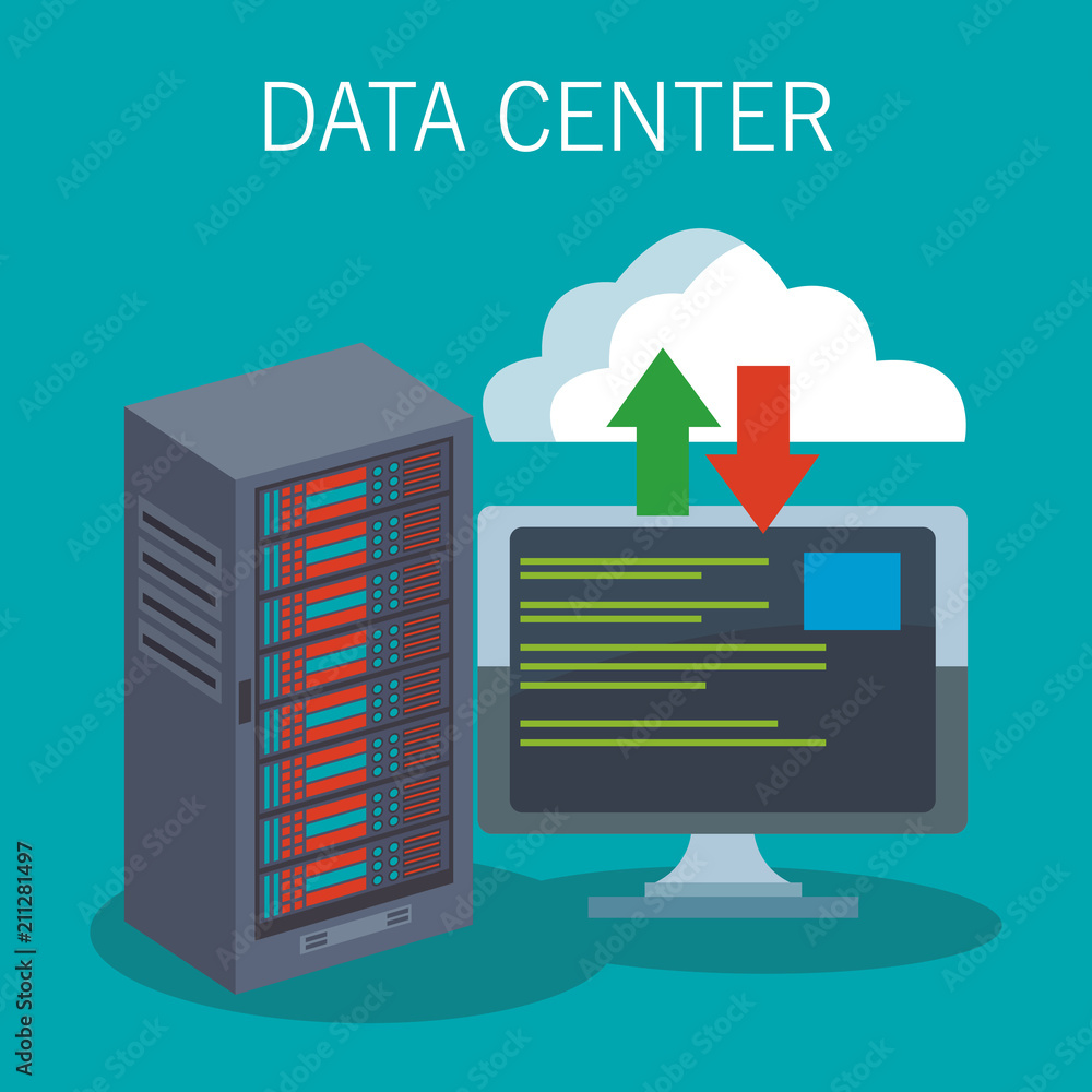 Poster data center storage and cloud computing vector illustration graphic design