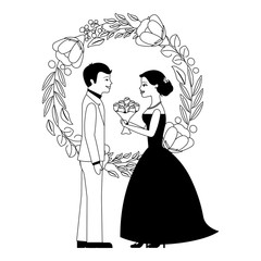 married couple with floral decoration icon vector illustration design