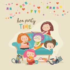 Group of young women sitting on couch and drinking coffee