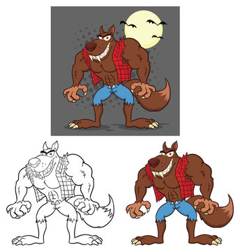 Angry Werewolf Cartoon Mascot Character Set. Collection Isolated On White Background
