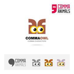Owl bird concept icon set and modern brand identity logo template and app symbol based on comma sign