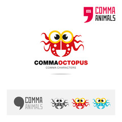 Octopus animal concept icon set and modern brand identity logo template and app symbol based on comma sign