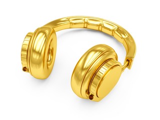 3D Rendering Golden headphones isolated on white background