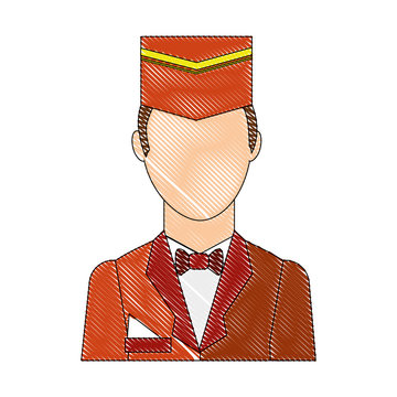 hotel staff bellboy in uniform portrait vector illustration drawing
