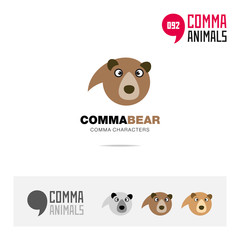 Bear animal concept icon set and modern brand identity logo template and app symbol based on comma sign