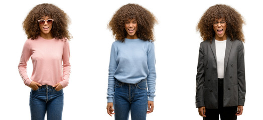 African american young woman wearing different outfits winking looking at the camera with sexy...