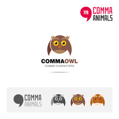 Owl bird concept icon set and modern brand identity logo template and app symbol based on comma sign