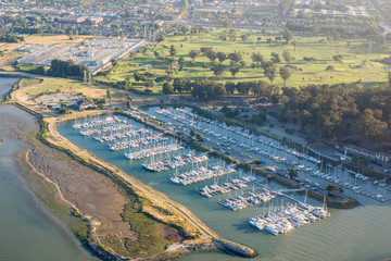 Aerial view of Redwood Shores State Marine Park and Foster city. San Francisco. California. USA