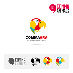 Ara parrot bird concept icon set and modern brand identity logo template and app symbol based on comma sign