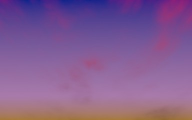 Cumulus pink clouds in the purple sky at sunset. Abstract group of clouds in the evening. 3D illustration