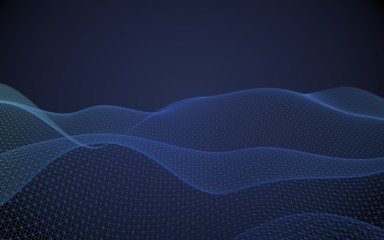 Abstract landscape on a blue background. Cyberspace grid. Hi-tech network. 3d technology illustration. 3D illustration
