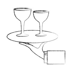hand with wine cups in tray isolated icon vector illustration design