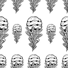 Black line flower vector seamless pattern