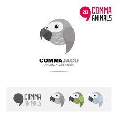 Jaco parrot bird concept icon set and modern brand identity logo template and app symbol based on comma sign