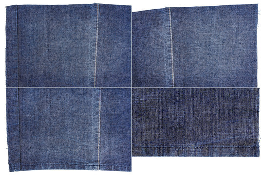 Collection of dark blue jeans fabric textures