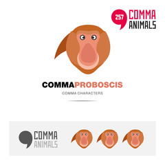 Proboscis Ape animal concept icon set and modern brand identity logo template and app symbol based on comma sign