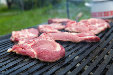 Fresh steak on grill