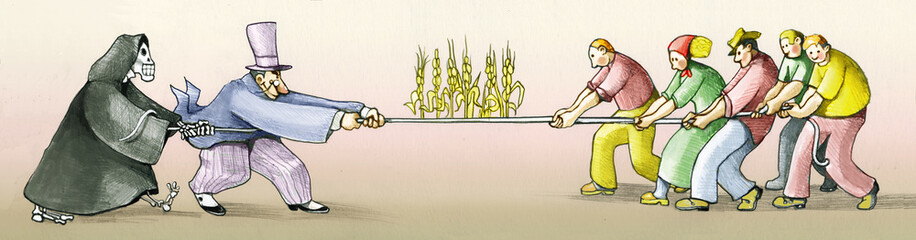 land grabbing political cartoon conceptual illustration - 211287816