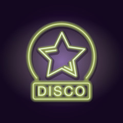 Obraz premium Disco star emblem neon lights over dark background vector illustration graphic design