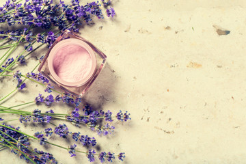Fototapeta na wymiar natural facial cream with lavender