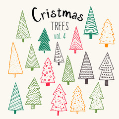 Bundle of hand illustrated Christmas trees.
