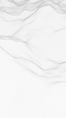 Abstract landscape on a white background. Cyberspace grid. Hi-tech network. Vertical image orientation. 3D illustration