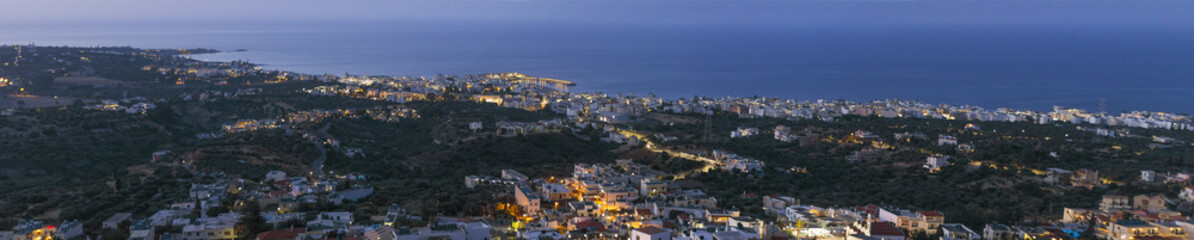 Fototapeta na wymiar panorama of Limenas Chersonisou coast line at night