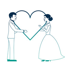 married couple with heart avatar character vector illustration design