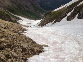 Panoramic view of the snowy Nefelgiù valley in Piedmont, Italy