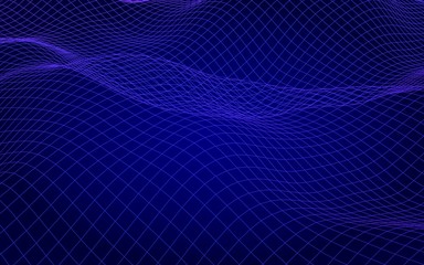 Obraz premium Abstract landscape on a blue background. Cyberspace grid. Hi-tech network, technology. 3D illustration