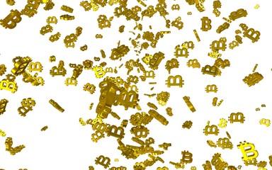 Digital currency symbol Bitcoin on a white background. Fall of bitcoin. Cryptocurrency graph on virtual screen. Business, Finance and technology concept. 3D illustration