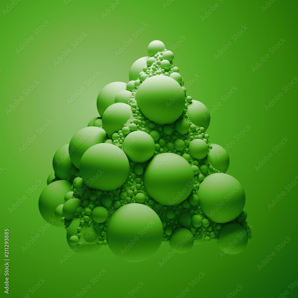 Poster 3d render abstract geometry shape, covered with sphere with random scale. Cloned sphere objects on primitive surface.