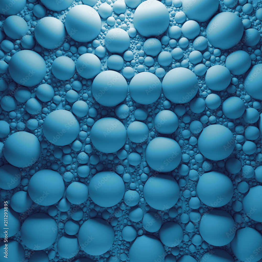 Poster 3d render abstract geometry shape, covered with sphere with random scale. cloned sphere objects on p