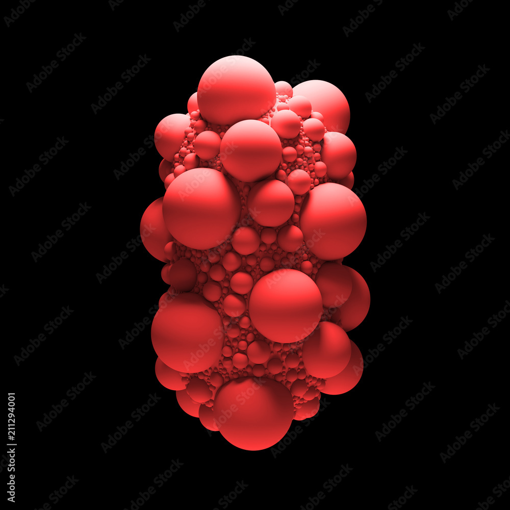 Poster 3d render abstract geometry shape, covered with sphere with random scale. cloned sphere objects on p