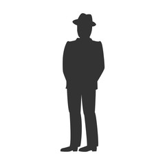 Silhouette of man in suit and hat. Vector illustration.