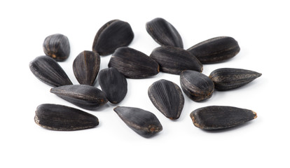 Sunflower seeds isolated on white background close up