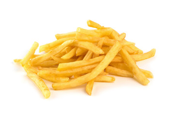 pile of french fries on a white background