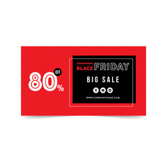 Black and red banner design. Black Friday sale poster. Sale voucher. Gift card. Facebook banner. Vector Illustration