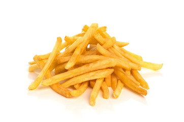 pile of french fries on a white background