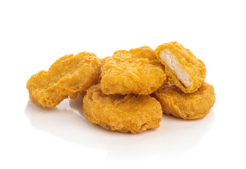 Fried chicken nuggets isolated on white background