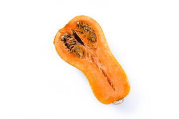 Butternut pumpkin isolated on white background. Top view