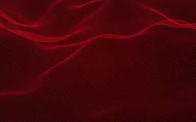 Gordijnen Abstract landscape on a red background. Cyberspace grid. Hi-tech network. 3D illustration © Plastic man