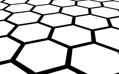 Black honeycomb on a white background. Perspective view on polygon look like honeycomb. Isometric geometry. 3D illustration