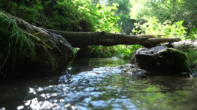 Footage of stream river at the waterfall. Slow motion